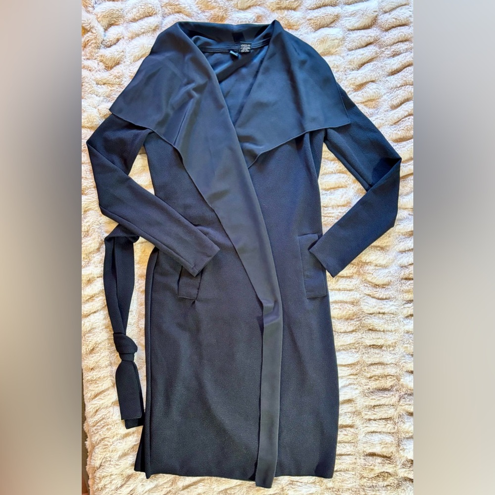 Windsor - Black Long Wrap Cardigan Dress with Belt